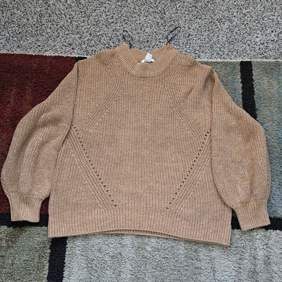 H&M Sweater Womens Sz L Brown  Oversized Relaxed Fit Open Knit Grunge Academia - Picture 2 of 11